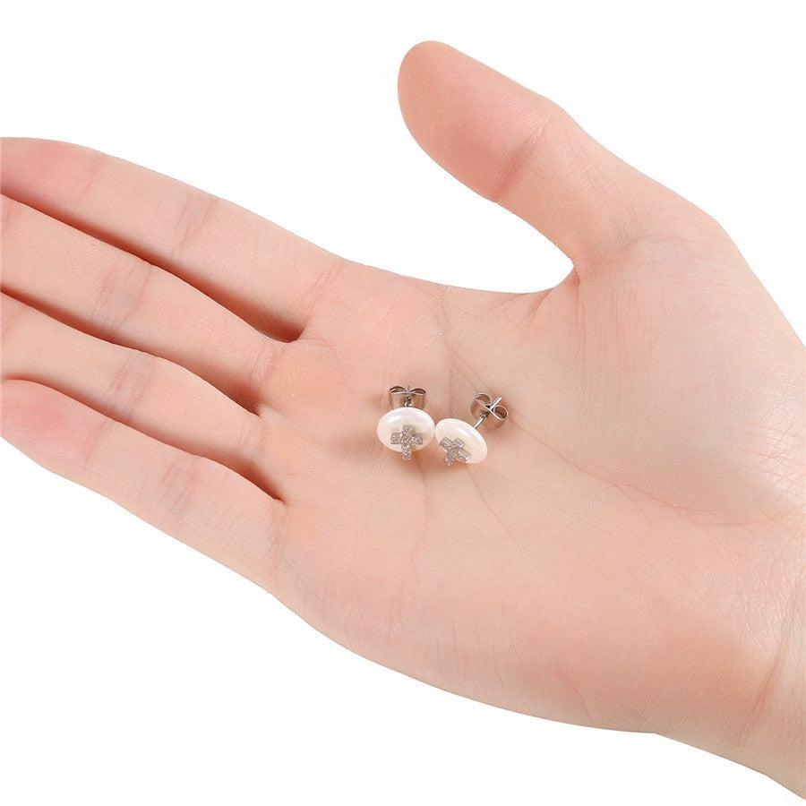 Ladies Simulated Pearl Heart Cross Life Tree Infinity Stud Stainless Steel Earrings