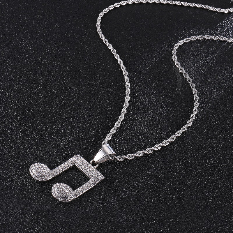 Iced Out Music Note Lab Diamond Stainless Steel Pendant Chain Necklace