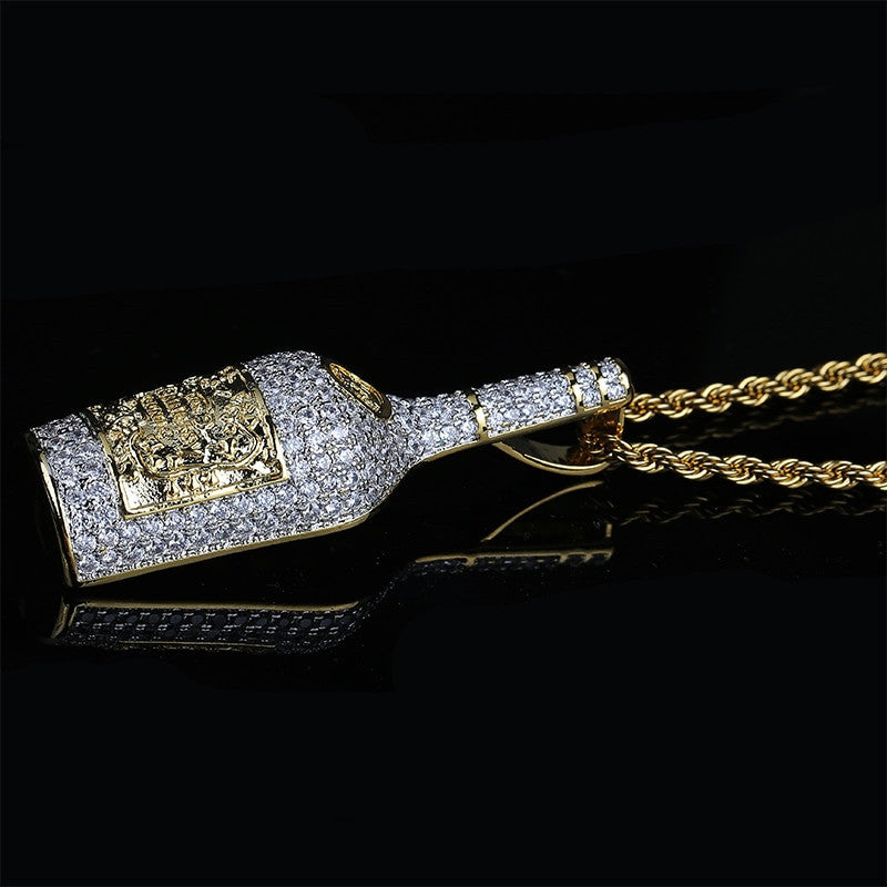 Flooded Ice Gold Silver Bottle of Henn Dog Hip Hop Pendant Chain Necklace