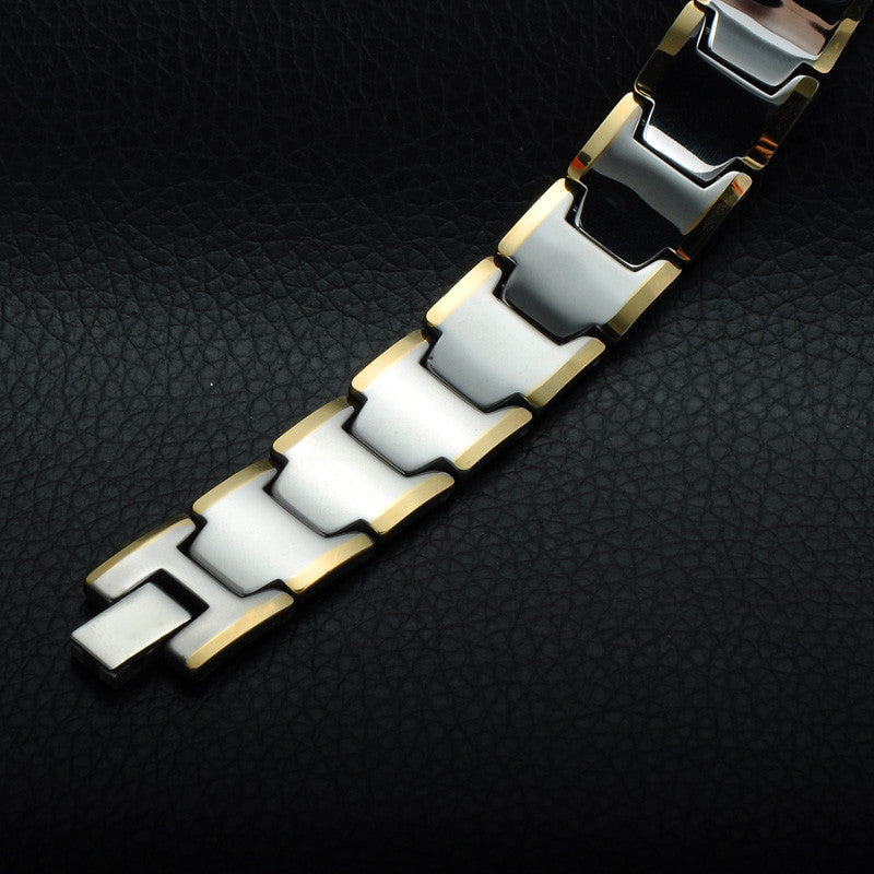 Two Tone 14k Gold Magnetic Stone Tungsten Steel Chain Bracelet
