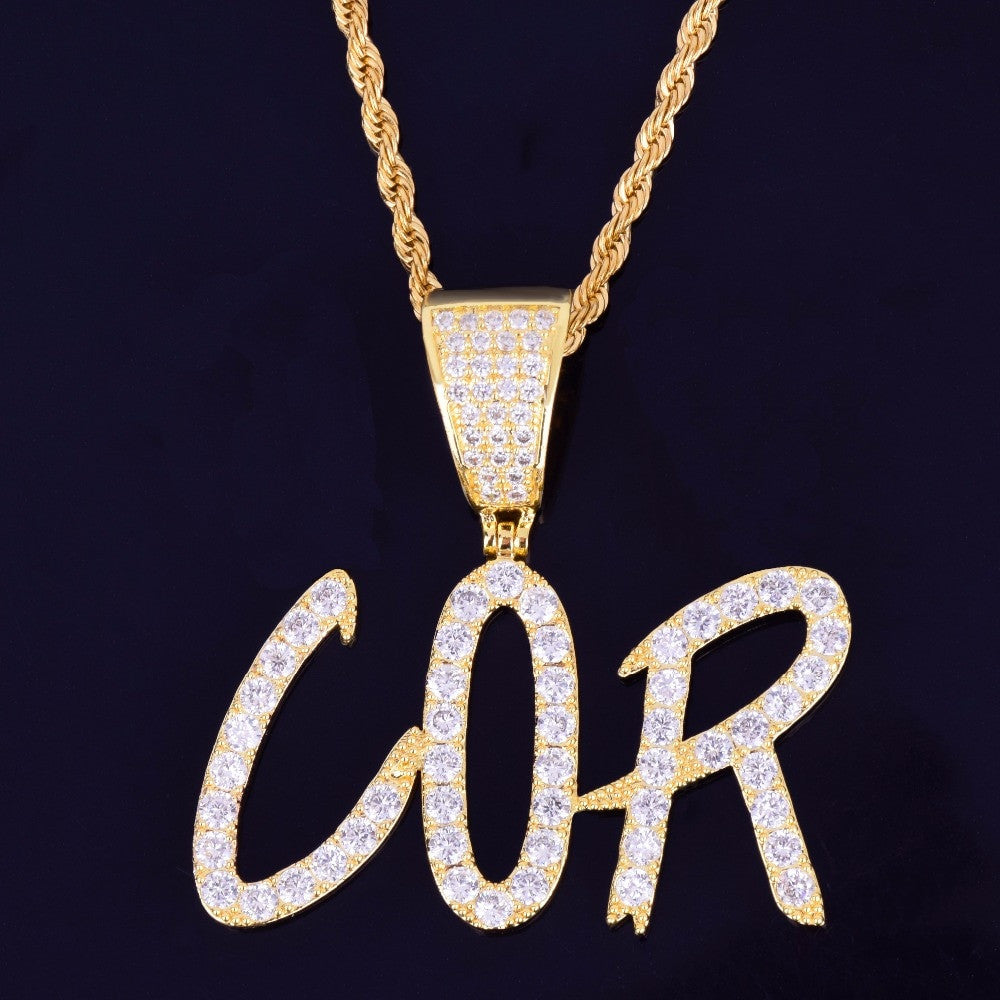 Fine Print 18k Silver Rose Gold Custom Letter Hip Hop Chain Necklace