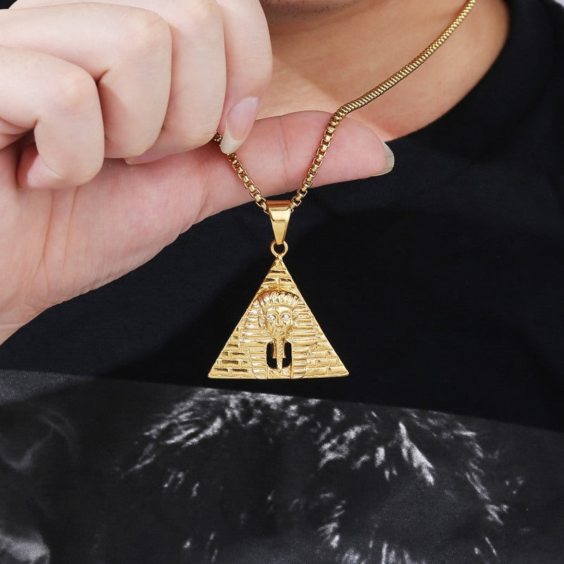 14k Gold over Stainless Steel African Pharaoh Pyramid Hip Hop Pendant