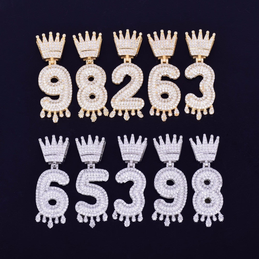 18k Gold Kings Crown AAA Micro Pave Number Pendants