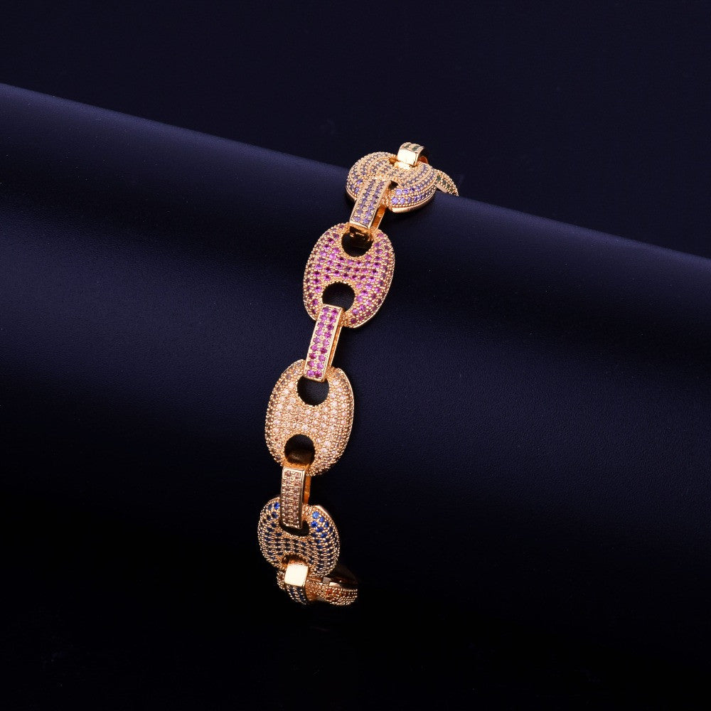 Colorful G-Link |  24k Micro Pave Flooded Ice 12MM Mixed Color Hip Hop Bracelet