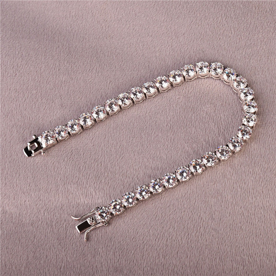 Rose 24k Gold Silver AAA Cluster Stone Hip Hop 1 Row Iced Tennis Bracelet