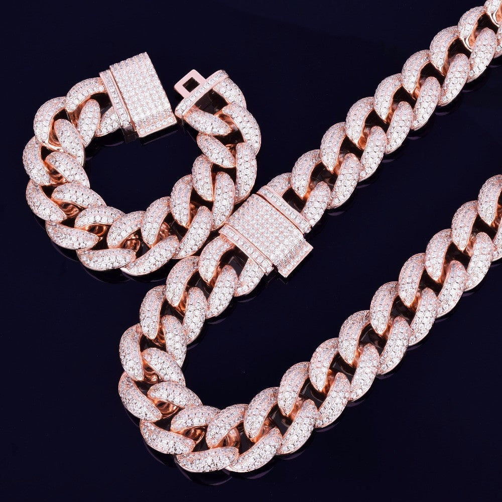 Miami Cuban Link 23mm 24k Gold Silver Rose Gold Hip Hop Chain Bracelet Set