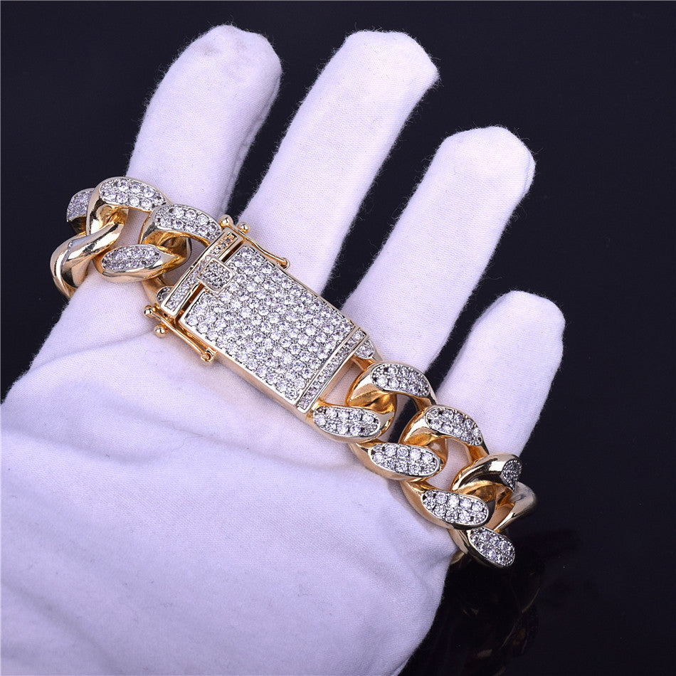 24k Gold .925 Silver Rose Gold Mens Big Boy 20mm AAA Micro Pave Cuban Link Bracelet