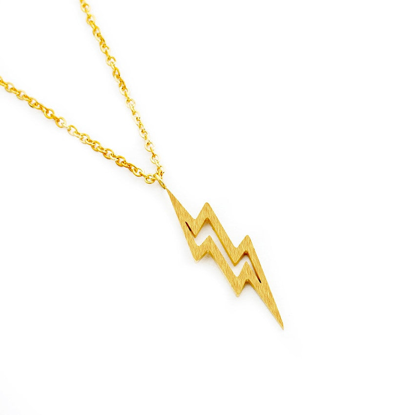 Gold Silver Over Stainless Steel Lightning Bolt Pendant Necklace