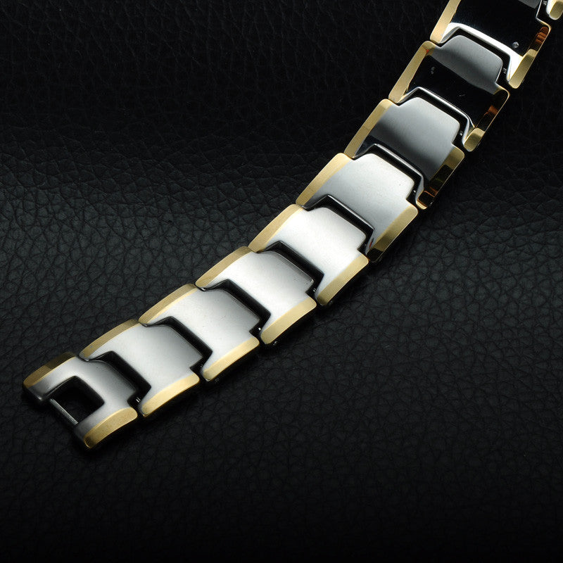 Two Tone 14k Gold Magnetic Stone Tungsten Steel Chain Bracelet