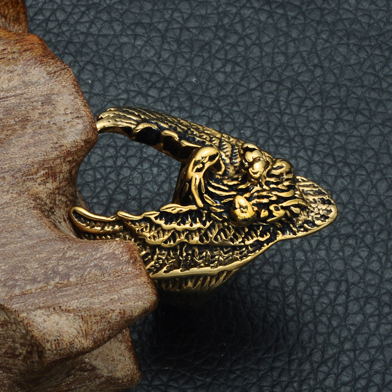 Mens Vintage Soaring Eagle Biker 14k Gold Silver Titanium Stainless Steel Ring