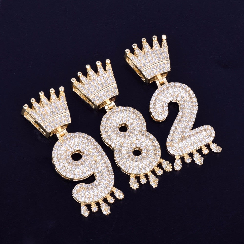 The King's Drip | VVS Diamond CZ Crown Micro Pave Number Hip Hop Pendants