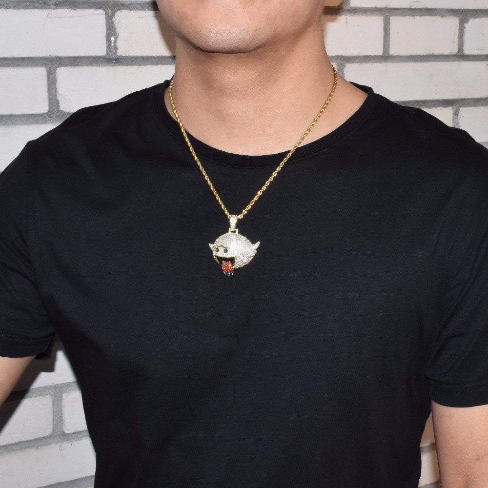 Mens Iced Out Simulated Diamond Boo Diddley Dope Hip Hop Pendant 14k Gold