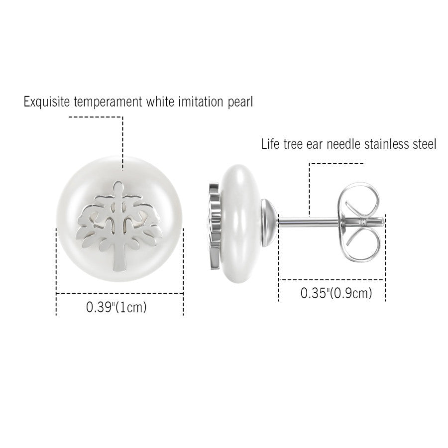 Ladies Simulated Pearl Heart Cross Life Tree Infinity Stud Stainless Steel Earrings