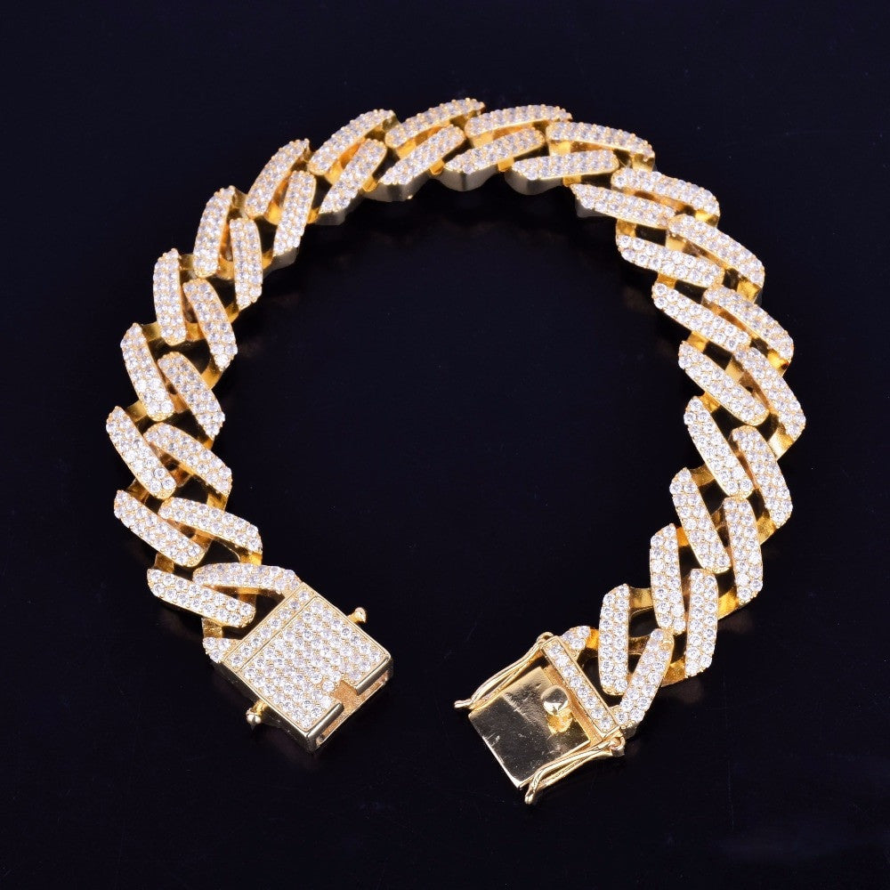 Micro Pave 14mm Square Link Miami Cuban Bracelet 14k Gold Silver