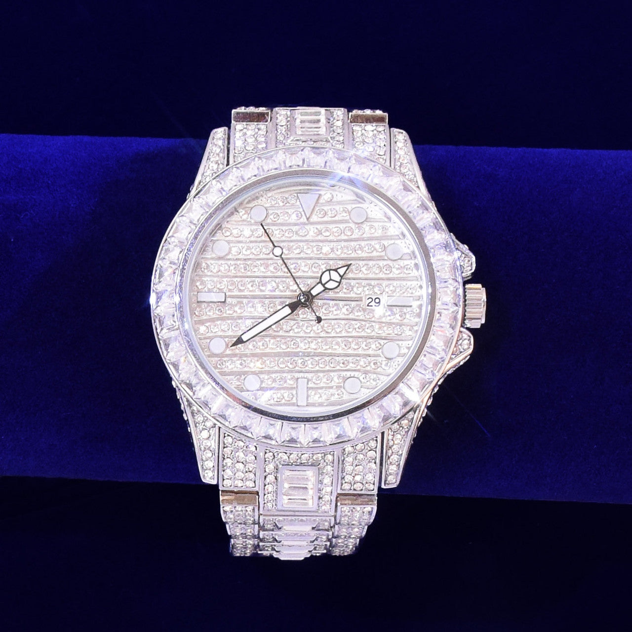 Mens Flooded Iced Baguette Bezel Big Business Hip Hop Wrist Watch