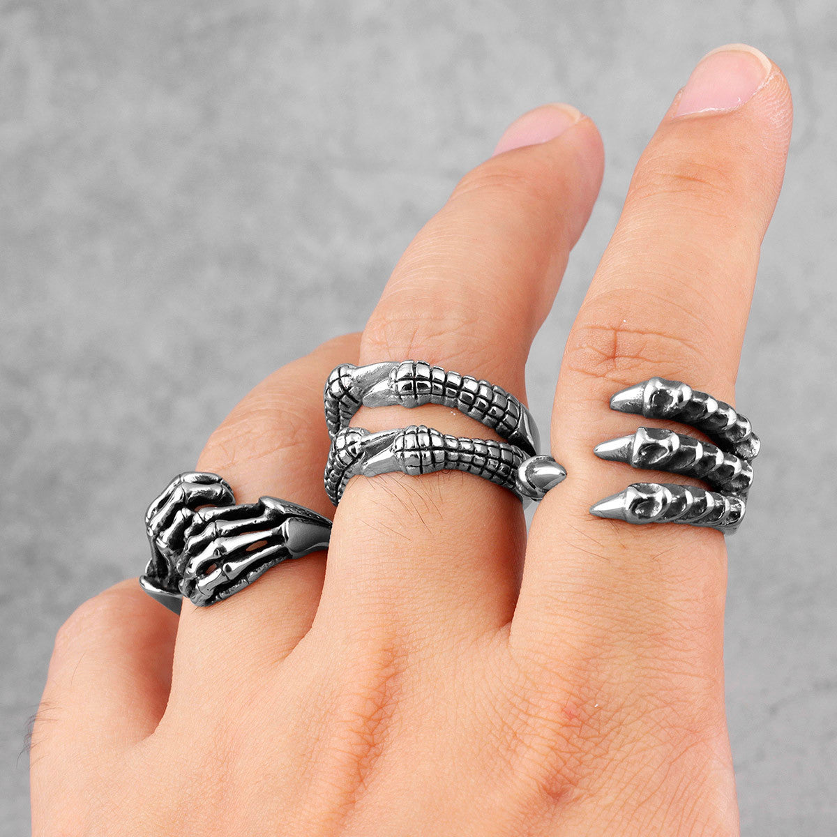 316L Dragon Claw Hand Bone No Fade Stainless Steel Street Wear Mens Fashion Rings