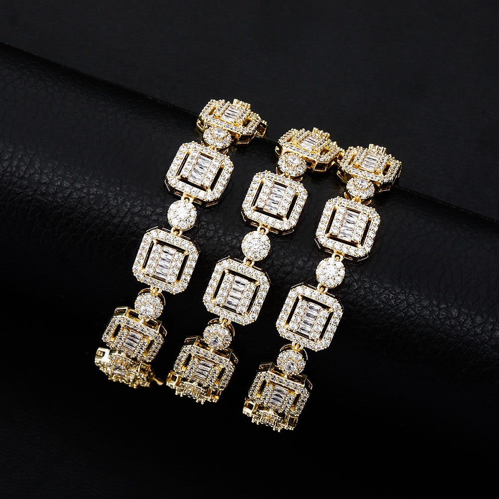 12mm Square Cut Center Stone Baguette High quality AAA Stone Hip Hop Chain Necklace