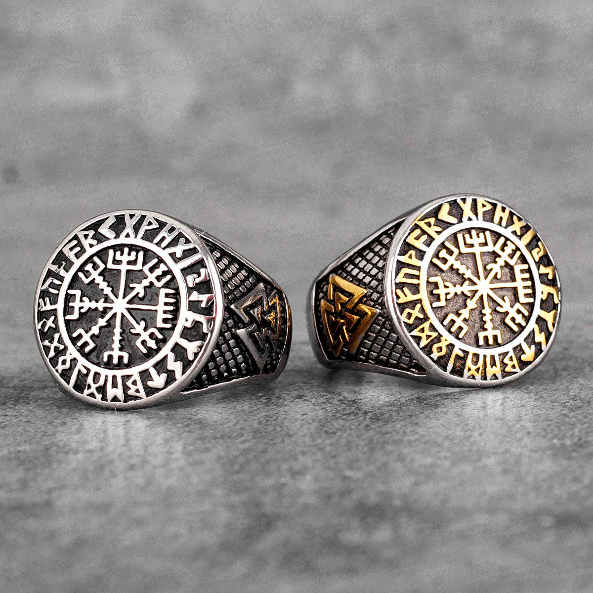 Mens 316L Stainless Steel Viking Mythology Odin Triangle Trident Street Wear Rings