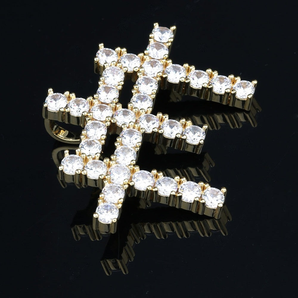 Hip Hop Flooded Ice 14k Gold 925 Silver Rose Gold AAA Stone Gunna Cross Pendant