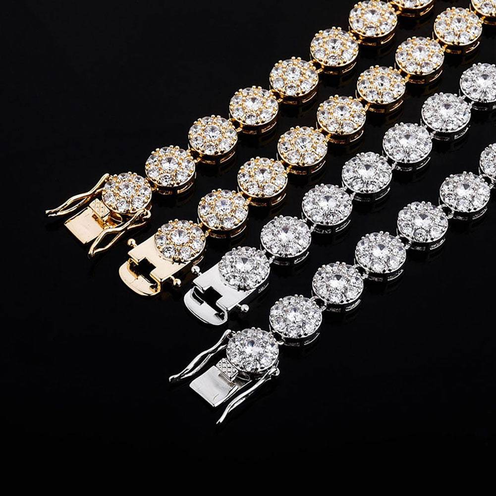 Mens Hip Hop 10mm Round Cluster 14k Gold 925 Flooded Ice Chain Necklace