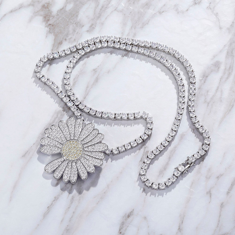 BlingJewelz Plucked Daisy 14k Rose Gold 925 Silver Bling Bling Fashion Iced Necklace