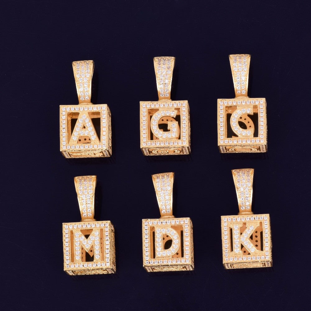 Baby Block | Gold Silver Square VVS Diamond CZ Initial Letter Hip Hop Pendant