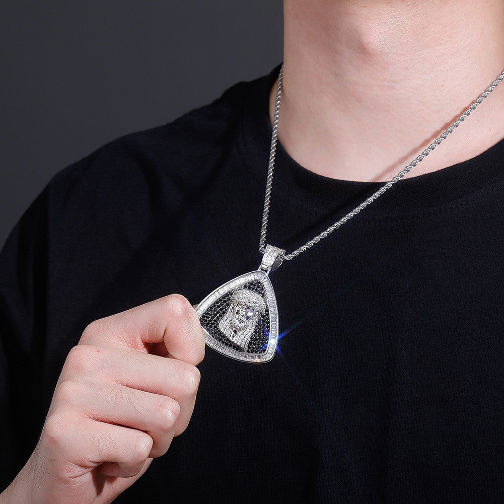 Hip Hop New Flooded Ice Jesus Piece Baguette Bling Chain Necklace