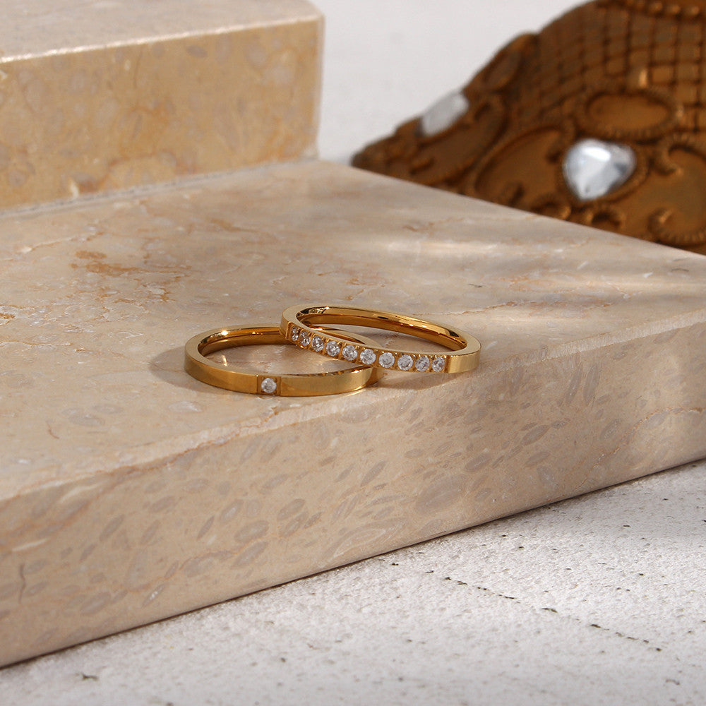 3AAA CZ Bling 18k Gold Filled Non Fading Stainless Steel Thin Gold Rings