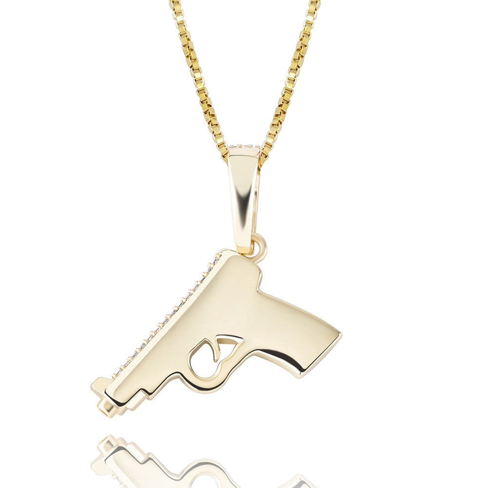 Ride or Die Hip Hop 925 Sterling Silver Rose Gold 14k Hip Hop Gun 380 Pistol Bling Pendant
