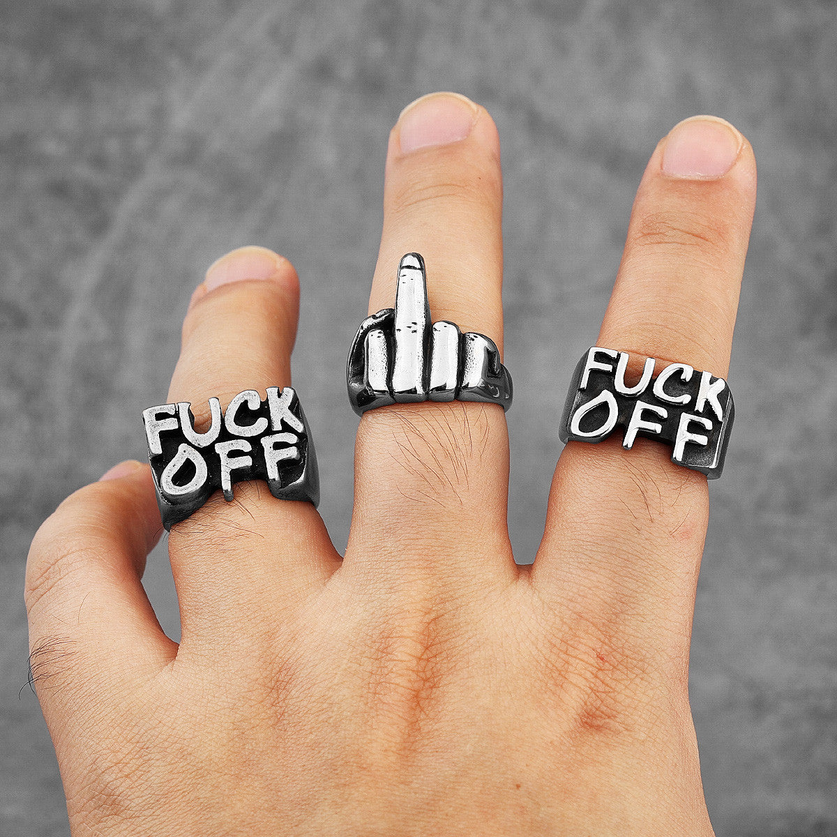 Mens No Fade Stainless Steel Eff F Off Vintage Black Street Wear Hip Hop Rings