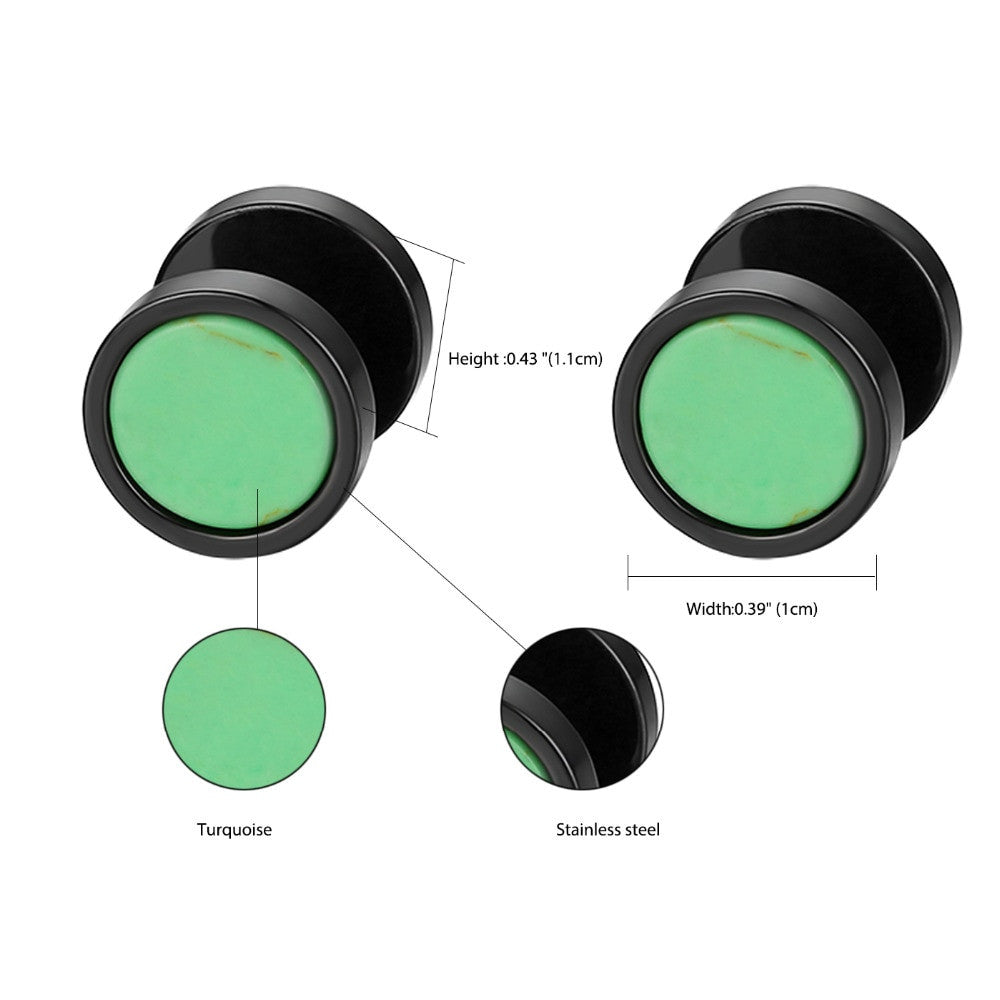 Fashion Stainless Steel No Fade Dumbbell Screw Back Turquoise Black Brown Earrings