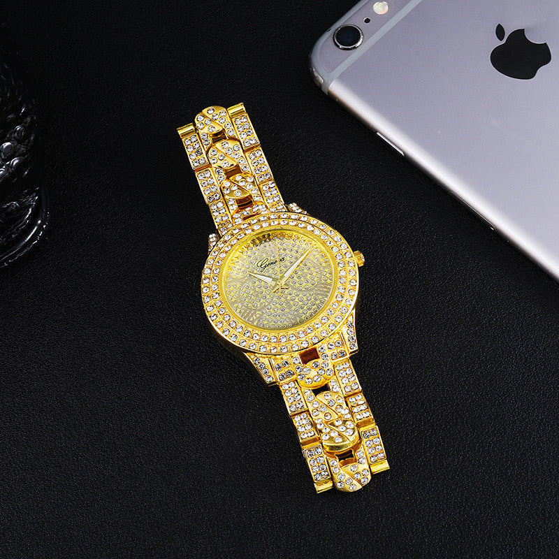 Hip Hop Luxury Mens Cuban Link Band 14k Rose Gold Silver Wrist Watches