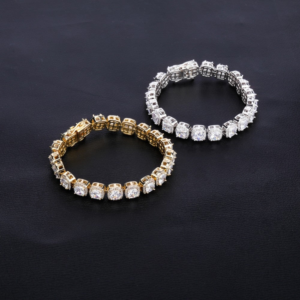 Rose Gold Silver 14k Gold AAA Big Cluster Lab Cultured Hip Hop 1 Row Bracelet