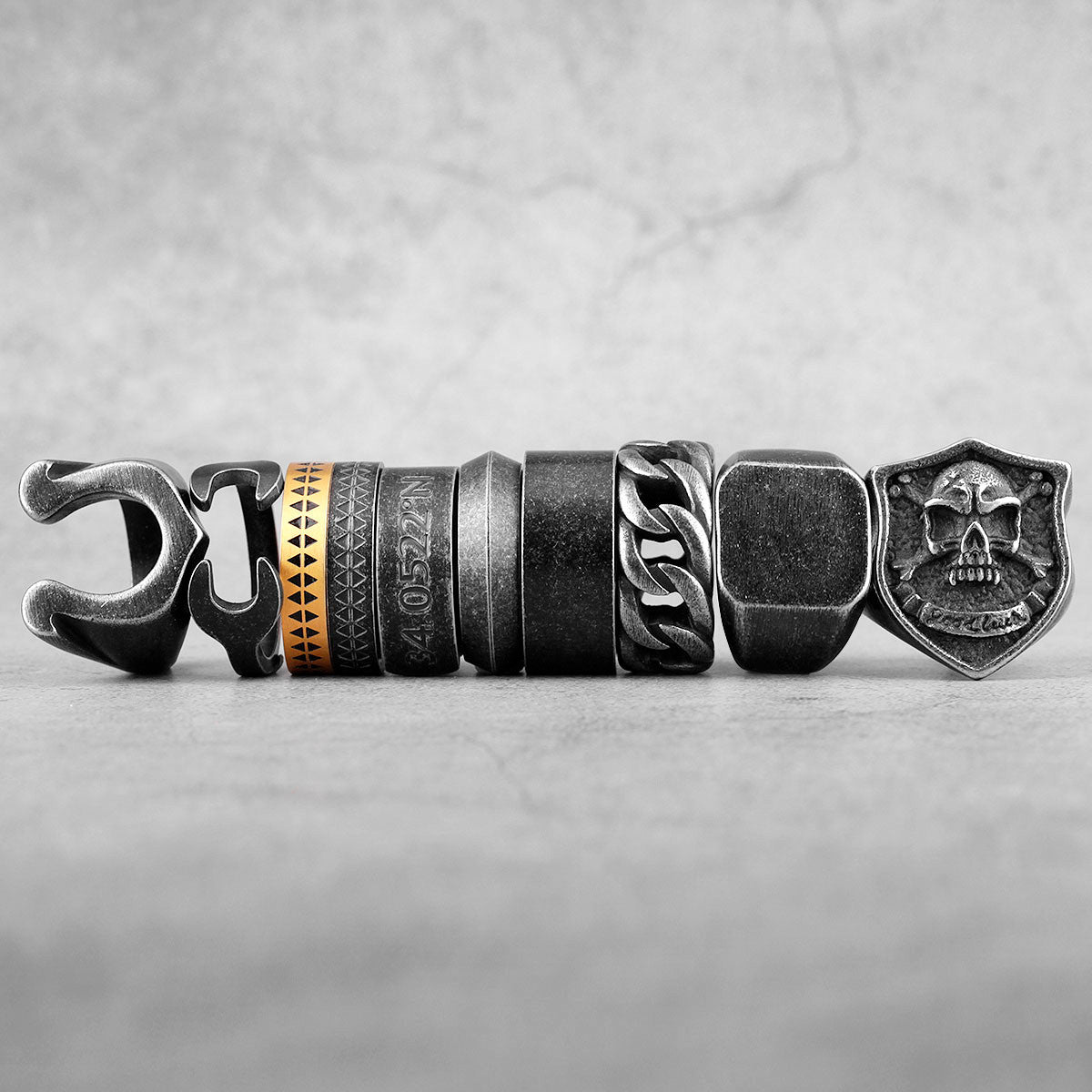 Retro Assortment Rings |  Gold Silver Black No Fade Stainless Steel Men's Street Wear Rings