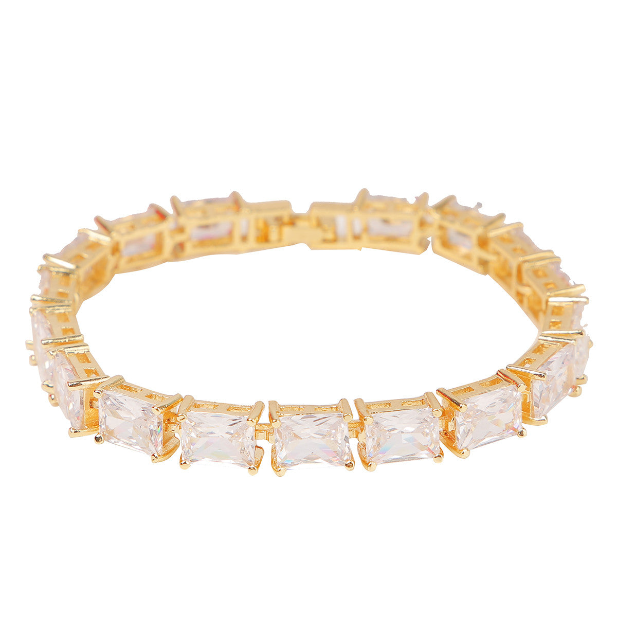24k Yellow / White Gold 6mm Handset Baguette Bling Tennis Bracelets