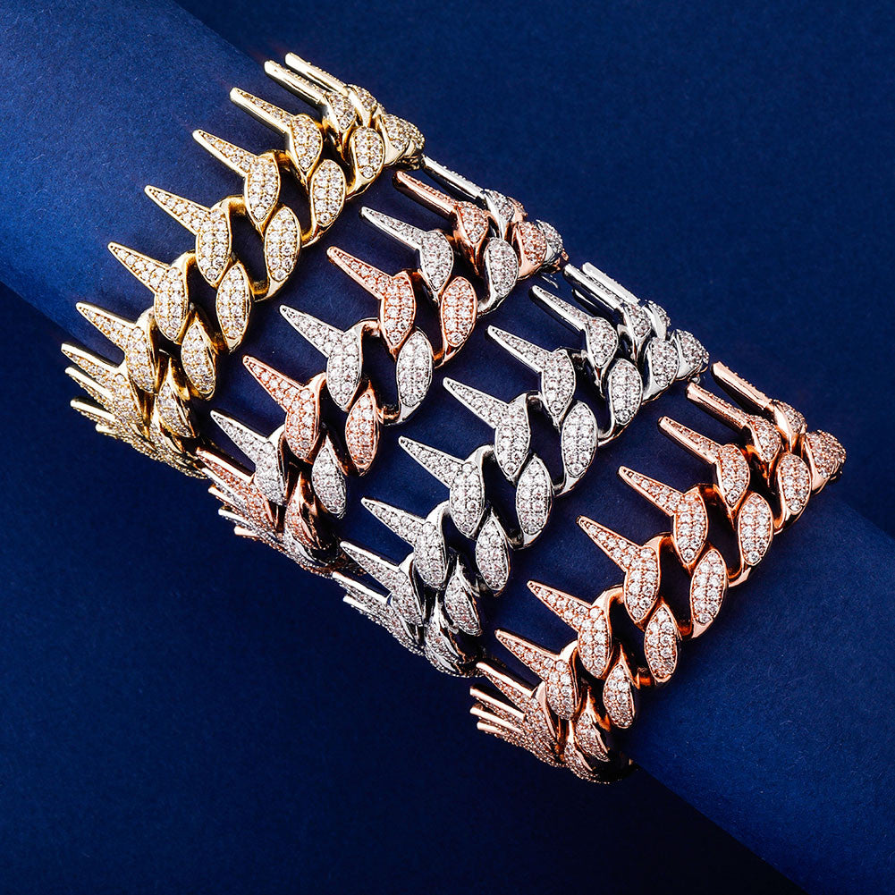 Crown Of Thorns 24k Rose Gold .925 Silver 25mm Box Buckle Hip Hop Cuban Link Chain Necklace