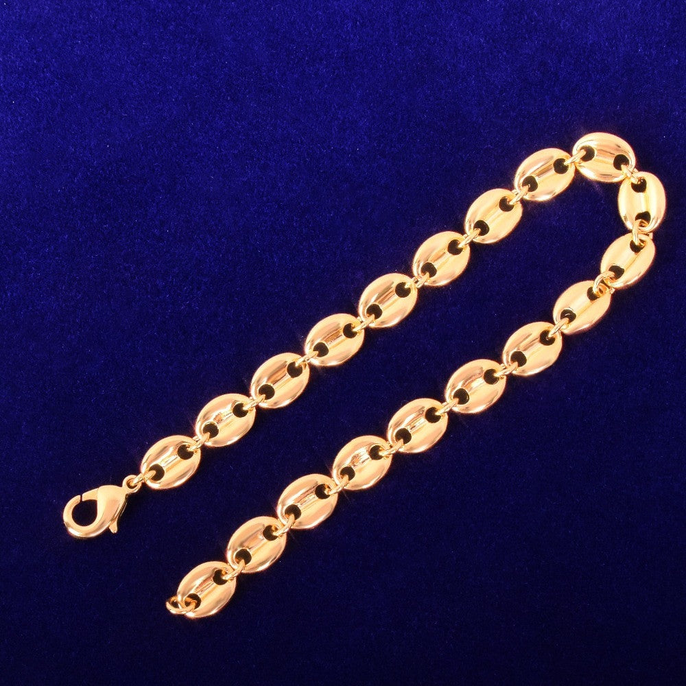 White Gold 24k Yellow Gold 7mm G-Link Coffee Bean Hip Hop Bracelet