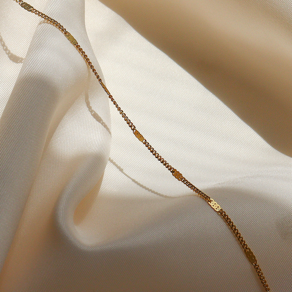 18k Gold Stainless Steel Thin Delicate Link Flower Coin Cuban Chain Layered Necklace