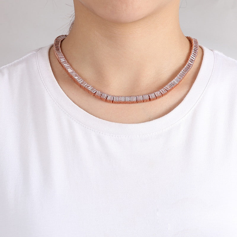 All Square Baguette Hip Hop 6MM Tennis Style Designer Link Chain Necklace