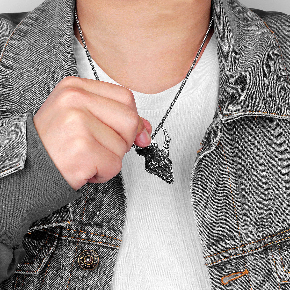 Stainless Steel No Fade Undead Dragon Mens Fashion Street Wear Chain Necklace