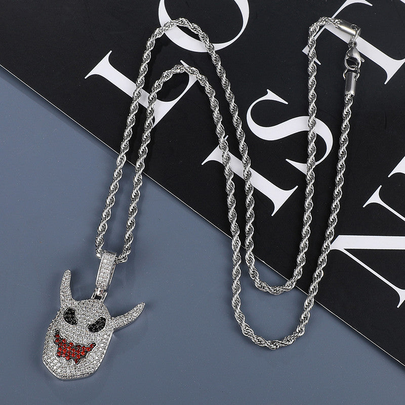 AAA Micro Pave Demon Devil Horns 18k Gold .925 Silver Hip Hop Pendant