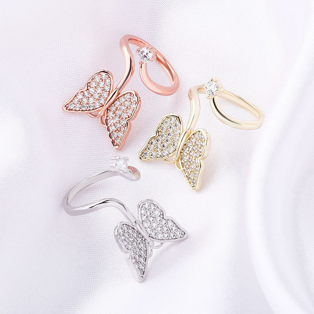 Ladies Flooded Ice Butterfly Fashion Adjustable Finger Nail Rings