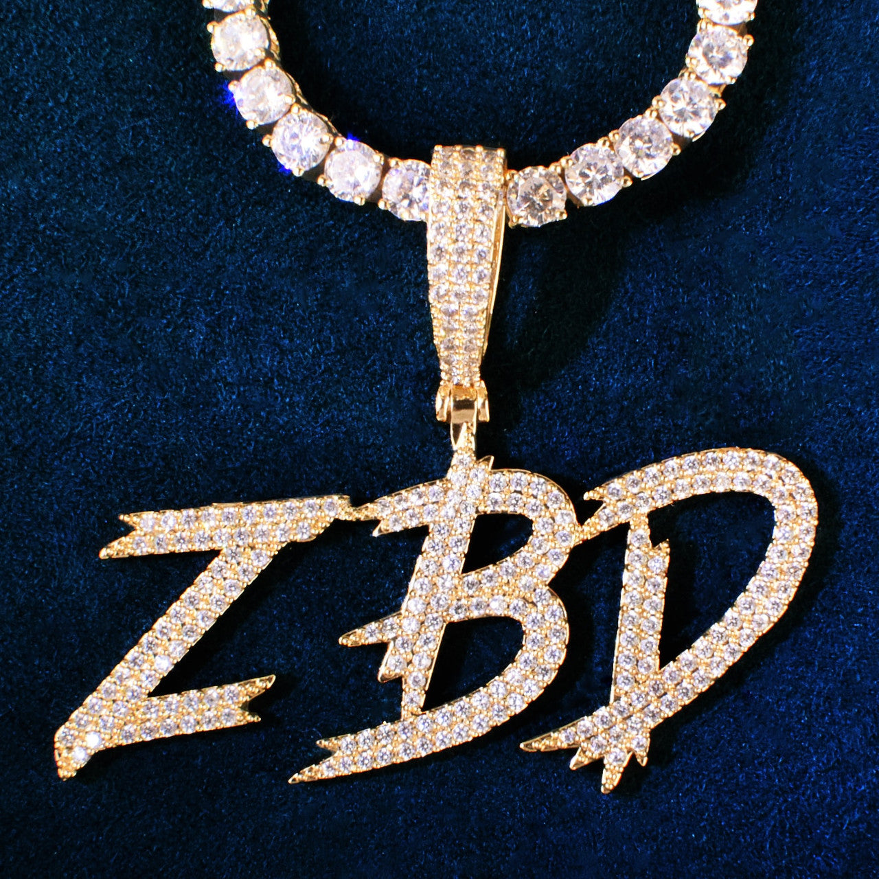 Frozen Ice 24k 925 Script Letters Initial Custom Made Hip Hop Chain Necklace