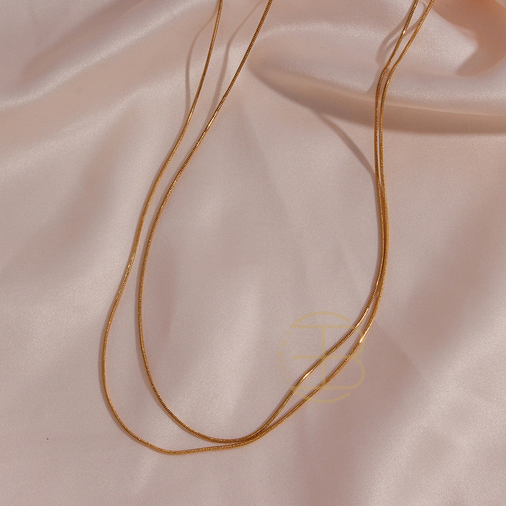 Stainless Steel Layered In 18k Gold Waterproof Double Layered Herringbone Necklace