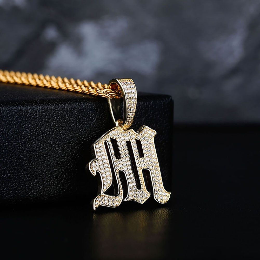 Old English 14k Rose Gold 925 Silver Hip Hop Street Rock Bling Initial Pendants