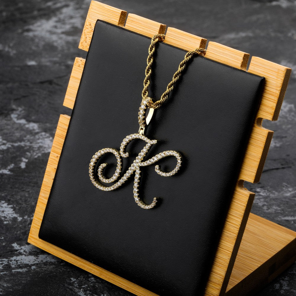 Cursive Ice | Style A-Z Cursive Letter VVS Diamond CZ Initial Name Pendant Necklace