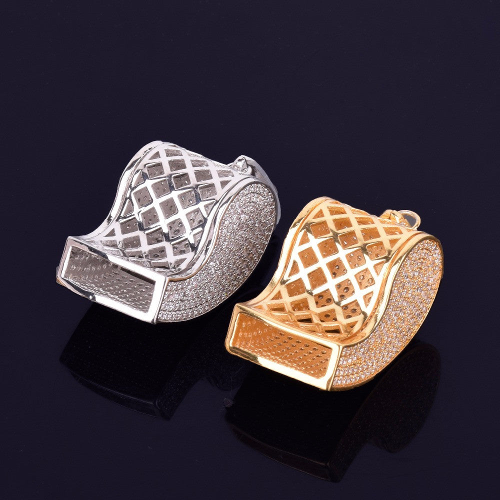 AAA Micro Pave Silver 18k Gold .925 Silver Flooded Ice Hip Hop Whistle Pendant Chain Necklace