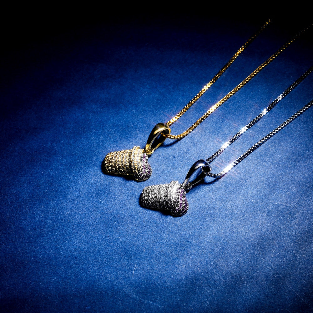 Solid 925 Sterling Silver Bling Purple Stuff Ice Cream Pendant Hip Hop Chain Necklace