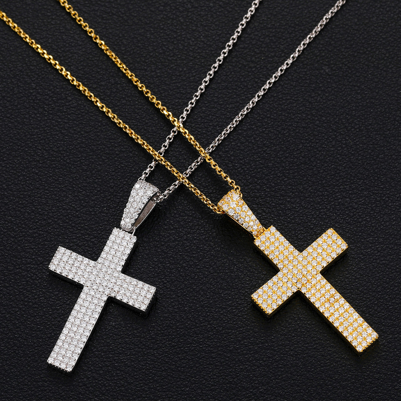 Mens Genuine Diamond 4 Row Solid 925 Sterling Silver Hip Hop Flooded Ice Cross Pendant