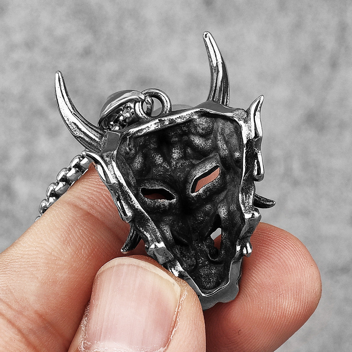 Prajna ll Mask | 316L Satainless Steel Japanese Hannya Shura Mask Horn Pendant Necklace